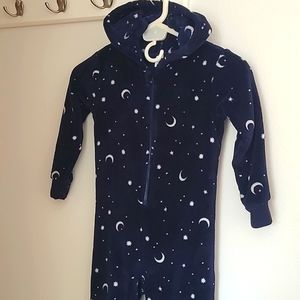 Celestial star print hooded Fleece onesie